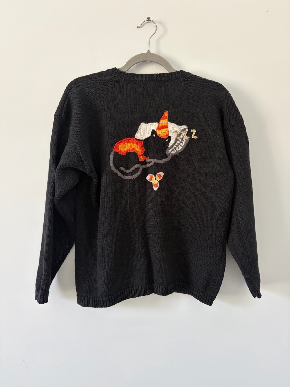 Vintage 80s Hansen & Company Black Halloween Seasonal Fall Knit Cotton Cardigan - Picture 8 of 10